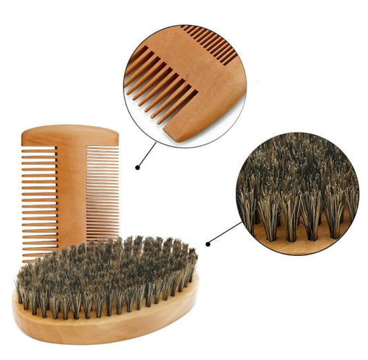 Wooden Beard Brush & Comb Pack