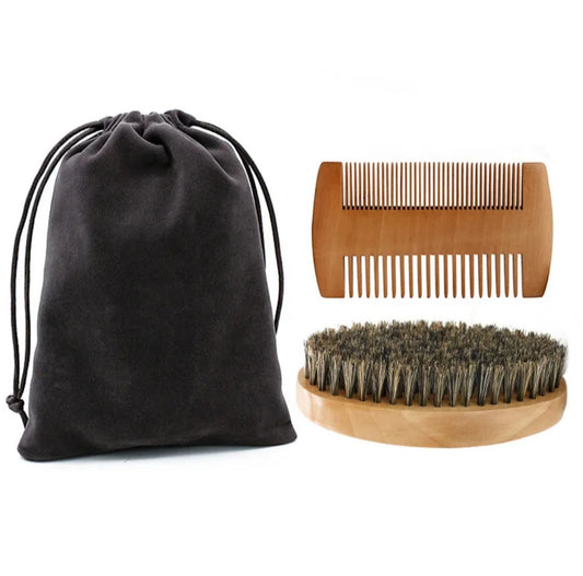 Wooden Beard Brush & Comb Pack